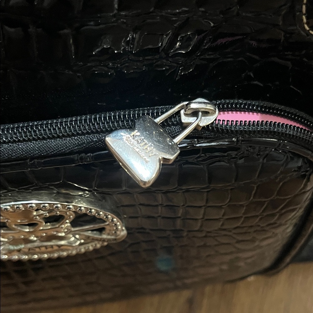 Kathy Van Zeeland Fabulous Large Black Mock Croc PVC Shoulder Tote Bag 20x13x5 - Picture 3 of 8